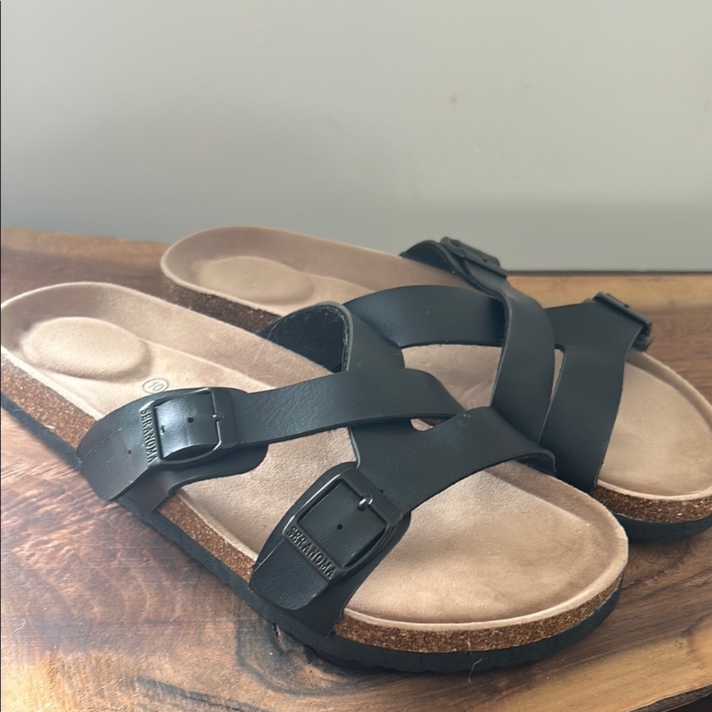 New-Seranoma Black Sandals with Cork Sole- size 10
